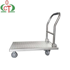 भारी शुल्क स्टेनलेस स्टील प्लेटफॉर्म ट्रॉली वाणिज्यिक रसोई गोदाम भंडारण कार्गो हैंड कार्ट - Product Image 1