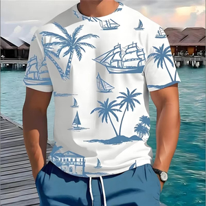 NOVEDAD DE VERANO 2025, camiseta de manga corta con estampado de palmeras para hombre, camisetas informales de moda para vacaciones en la playa para hombre, camisetas gráficas de verano - Product Image 5