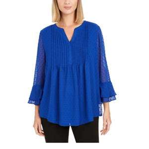 Top da Donna Charter Club con Doppio Volant e Texture Pintuck, Blu X-Small, in Raso Chiffon Traspirante per Moda Quotidiana Primavera/Estate - Product Image 1