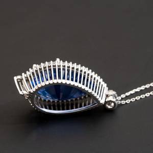 Colgante de zafiro azul grande para mujer, Collar de plata de ley 925, joyería de acento de Zirconia, regalo elegante para su pieza de declaración - Product Image 3