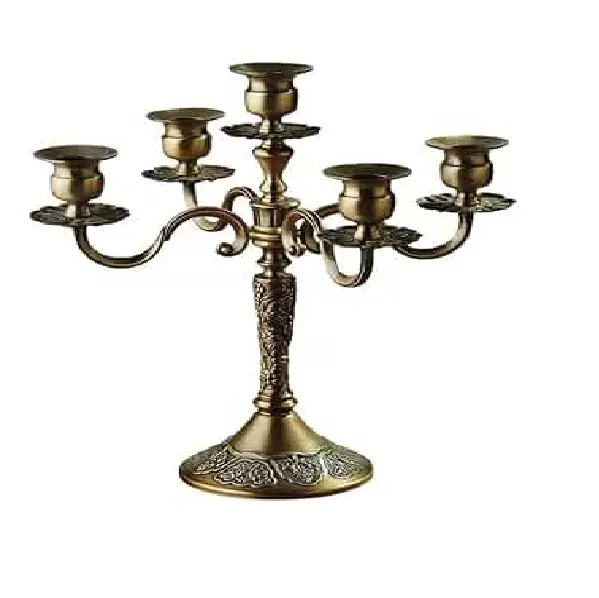 Commercio all'ingrosso a buon mercato candelabri in alluminio placcato argento 5 braccio candelabri da sposa candelabro in metallo portacandele