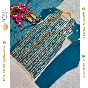 Georgette กางเกงขายาวด้านบนยาวแฟนซีใหม่พร้อมด้วย duppta ทันสมัยและลำดับการทำงาน - Product Image 6