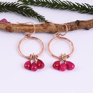 18K Gold Plated 925 Sterling Silver Long Dangler Earrings Natural Ruby Gemstone Collection <b>Diamond</b> Main Stone Hoop Earrings Type - Product Image 4