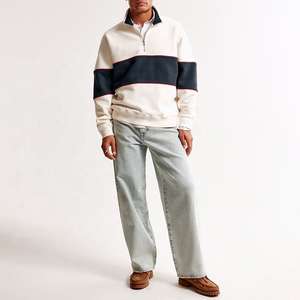 OEM personnalisé 100% coton 3d en relief 1/4 quart demi fermeture éclair pull pull polaire vintage surdimensionné col montant sweat hommes - Product Image 6