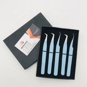 Pince à épiler d'extension de cils en acier inoxydable enduit bleu bébé professionnel de haute qualité outil de beauté arrondi durabilité pointu - Product Image 5