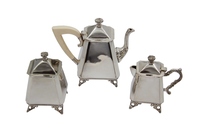 Service à thé 3 pièces de style classique traditionnel de la Famille Royale, design géométrique, pour table, en métal durable, pour restaurant