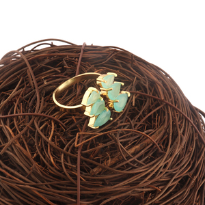 Look élégant forme de poire aqua calcédoine manchette ouverte bague réglable en laiton plaqué or griffe réglage bague de déclaration bijoux intemporels - Product Image 2