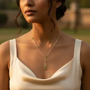 สร้อยคอเงินประดับเพอริดอตทรงตัว Y ชุบทอง ประดับเพชรซิคอน สไตล์คลาสสิกทันสมัย เหมาะสำหรับใส่ในชีวิตประจำวัน งานศาสนา งานแต่งงาน - Product Image 1