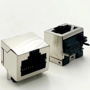 Connecteur Ethernet RJ45 10P10C blindé à angle droit avec contacts en bronze phosphoreux et finition Au 6u" - Product Image 1