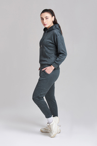 Ensemble pantalon et sweat à capuche avec cordon de serrage pour entraînement de fitness de grande taille 2 pièces vêtements de sport de couleur unie pour femmes survêtements - Product Image 3