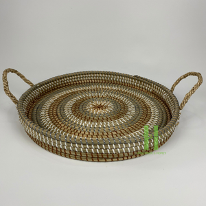 Eco Friendly Seagrass Round <b>Tray</b> with Handle Customize Serving <b>Tray</b> Woven <b>Basket</b> for Serving From HNH Craft Factory - Product Image 1
