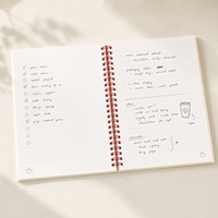 Cuaderno Espiral LABON Personalizado A5, Estilo Café Parisino, con Ilustraciones de Líneas Rojas, Borde a Cuadros, Banda Elástica, Regalo