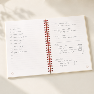 สมุดบันทึกแบบสันห่วง LABON Custom A5 Cafe Society Parisian ลายเส้นสีแดง ภาพประกอบศิลปะ ขอบลายตาราง พร้อมสายรัดยางยืด ของขวัญ - Product Image 3