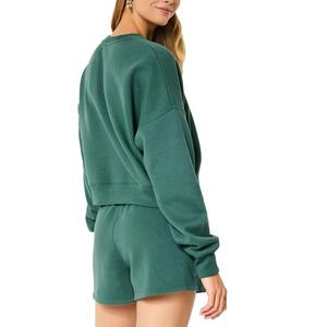 Ensemble sweat-shirt et short pour femme, uni, au-dessus du genou, gaufré, texturé, élégant, deux pièces - Product Image 3