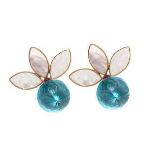 Recién llegado, pendientes de plata de ley 925 para mujer, Concha chapada en oro, Topacio Azul, Hydro Pink CZ, piedras preciosas, vendedor indio, proveedor - Product Image 1