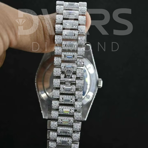 Montre de luxe hip-hop pour homme entièrement sertie de diamants en moissanite, en acier inoxydable, avec cadran en verre analogique, diamant bleu - Product Image 2