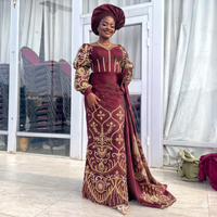 Vestido de novia africano de tafetán con bordado en oro púrpura para mujer |   Camisa de Manga Larga con Estampado Floral de Lujo para Ocasiones Especiales