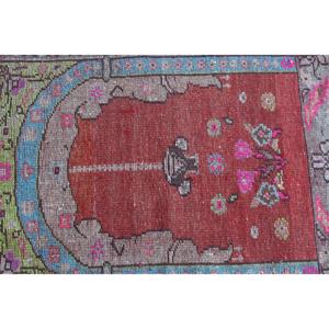 Petit tapis vintage de 2,4 x 3,2 pieds, tapis turc rouge à fleurs - Product Image 4