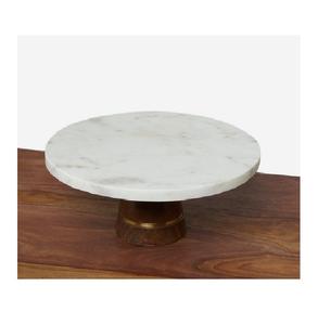 Support à gâteau en pierre fait main à un étage en marbre avec couvercle, porte-gâteau rond et présentoir de table à dessert, support en bois - Product Image 1