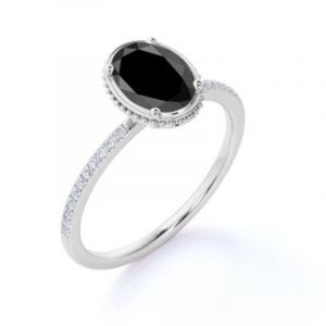 Oval Shape Prong Settting Black And White Diamond <b>Ring</b> - Product Image 2