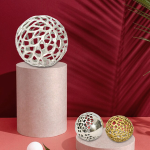 Escultura de aluminio con juego de 3 piezas Escultura de bola de metal con acabado dorado y plateado para decoración de oficina y hogar - Product Image 4