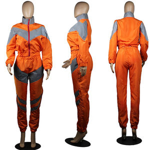 Conjunto de chándal personalizado de color block para mujer, chaqueta con cremallera y pantalones para correr, ropa deportiva elegante de tela transpirable ligera - Product Image 2