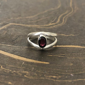 Fashionable Designer Garnet <b>Ring</b> (3.1 Grams) 18K Rose <b>Gold</b> and Rhodium Plated Oval Cut Bezel <b>Set</b> Inlay Trendy Stylish Gift - Product Image 1