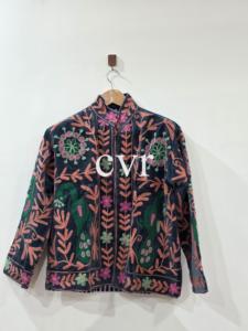 Manteau en velours brodé à la main, col mandarin, grande taille, motif floral, vêtements d'extérieur pour femmes, manches trois quarts, style chinois - Product Image 1