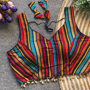 เสื้อแฟชั่นแขนยาวคอวีผ้าทอปักลายผ้าเรยอนผ้าคอตตอนแท้มีลาย sabyasachi และลายเปิดด้านหลัง - Product Image 4