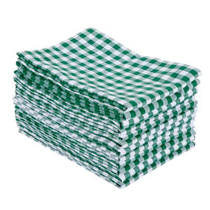 Toalla de cocina con patrón de rayas de Golf a cuadros de algodón 100%, técnica tejida verde oscuro sostenible para el hogar y hoteles - Product Image 1