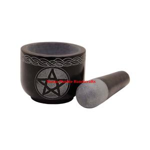 ปูนทำจากหินสบู่และสากทรงกลมสำหรับผสมสมุนไพรอายุรเวทและชามบดเผ็ดดูทันสมัยแบบพรีเมี่ยม - Product Image 5