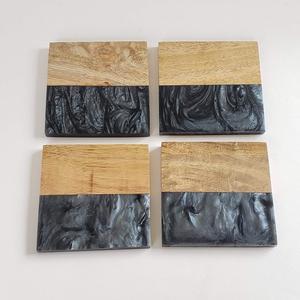 Hot Sale 2025 Top Quality Customize Square Round Epoxy Wood Resin <b>Coaster</b> With Holder <b>Set</b> Mango wood joint Resin Stone <b>Coasters</b> - Product Image 3