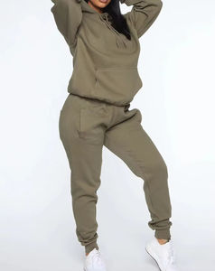 Custom Logo Cotton Slim Fitted <b>Fleece</b> <b>Jogger</b> and Hoodie Sportswear Two Piece Set For <b>Woman's</b> Sweatsuit - Product Image 5