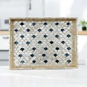Plateau de service artisanal en nacre, incrustation de coquillages naturels, écologique, multifonctionnel, accent décoratif pour mariage, pour une maison élégante - Product Image 1