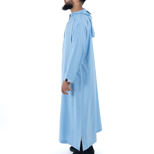 Thobe à capuche poche poitrine hommes Jubba hiver Polyester décontracté col en V à manches longues coupe ample longueur de plancher Shalwar KameezQatari - Product Image 4