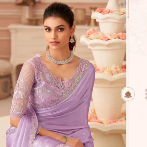 Colección Silver Chiffon Shimmer Saree Catálogo completo disponible a precio mayorista, Colección Premium. - Product Image 1