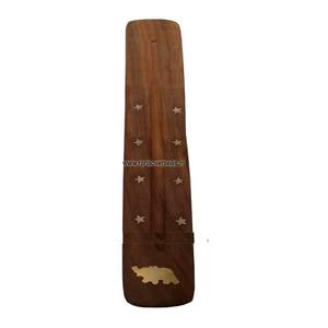 Soporte de palo de incienso de madera hecho a mano de alta calidad, soporte de incienso, recogedor de cenizas en madera de Sheesham, elefante con incrustaciones de 10 pulgadas de largo - Product Image 3