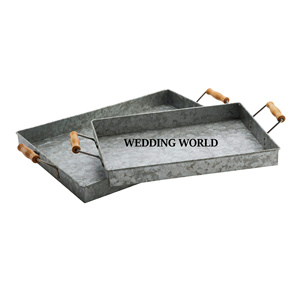 Ensemble de deux plateaux de service galvanisés en forme de rectangle faits à la main vaisselle de luxe de vente chaude plateau de service en métal en gros de table - Product Image 4