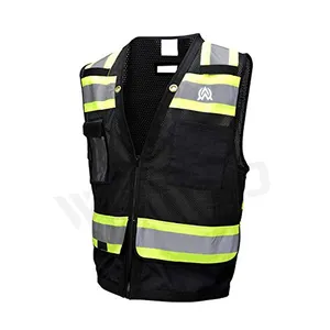 Top Bán Khả Năng Hiển Thị Cao Vest Zipper Phía Trước Phi Công An Toàn Phản Quang Vest Với Dải Phản Quang Với Nhiều Túi