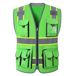 Gilet de sécurité pour homme avec fermeture éclair, multi-poches, respirant, vêtements de travail en plein air, vestes à haute visibilité, gilet réfléchissant - Product Image 1