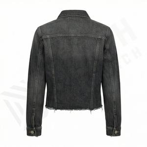 Veste en jean pour femme économique, coupe courte, couleur personnalisée, bords effilochés, boutons audacieux, tendance urbaine, coton uni teint - Product Image 2