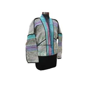 100% pur coton col roulé Vintage Kantha veste pour femmes à la main bouton fermeture automne respirant tricoté conception vêtements d'hiver - Product Image 2