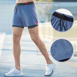 Men 2 layers gym shorts with back pocket for man solid plain 2 in 1 quick dry polyester sports shorts custom logo <b>running</b> shorts - Product Image 1