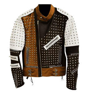 Chaquetas de Cuero Genuino Estilo Rock Punk, Chaqueta de Moto de Alta Calidad, Estilo Clásico, Ajustada, Vintage, Larga, Impermeable y Transpirable para Hombre - Product Image 2