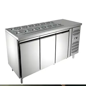 Harga di Amerika Counter top salad freezer kapasitas besar Pizza persiapan meja kulkas Tampilan pendingin untuk minuman pabrik