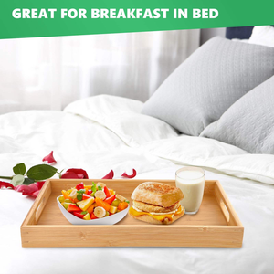 Dinner Food <b>Trays</b> for <b>Eating</b> on Couch,Wooden Ottoman <b>Trays</b> for Kitchen Counter Rectangle,Wood Food Serving Plate - Product Image 2