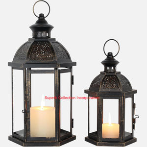Vintage Black Metal Decorative Candle <b>Lantern</b> For Indoor <b>Outdoor</b> Use Style <b>Hanging</b> & Tabletop <b>Lantern</b> For Garden & Home Decor - Product Image 2