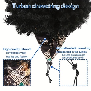 Perruques Courtes à Nœud Coulissant Imprimé Léopard, Crépues Afro Frisées Synthétiques, avec Petit Bonnet, Bandeau Écharpe - Product Image 6