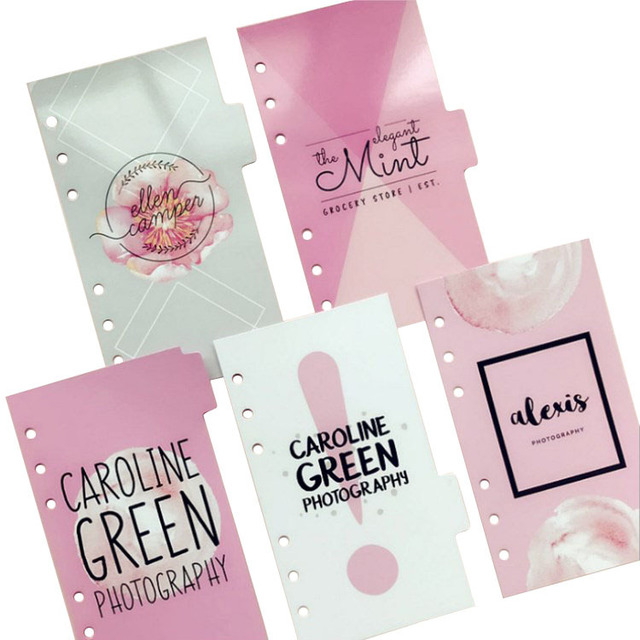 Custom Printed PVC 6-Hole Binder Tabs A5 Business Spiral Planner Divider Separator Loose Leaf Refills Office Index Tab Gift