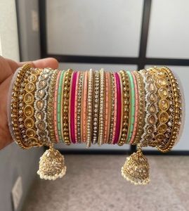 Rạng rỡ đa-màu Silk chủ đề <span class=keywords><strong>Bangle</strong></span> <span class=keywords><strong>Set</strong></span> cho cô dâu và cô gái xinh đẹp ngọc trai tôn tạo Bridal Bangles cho đám cưới - Product Image 5